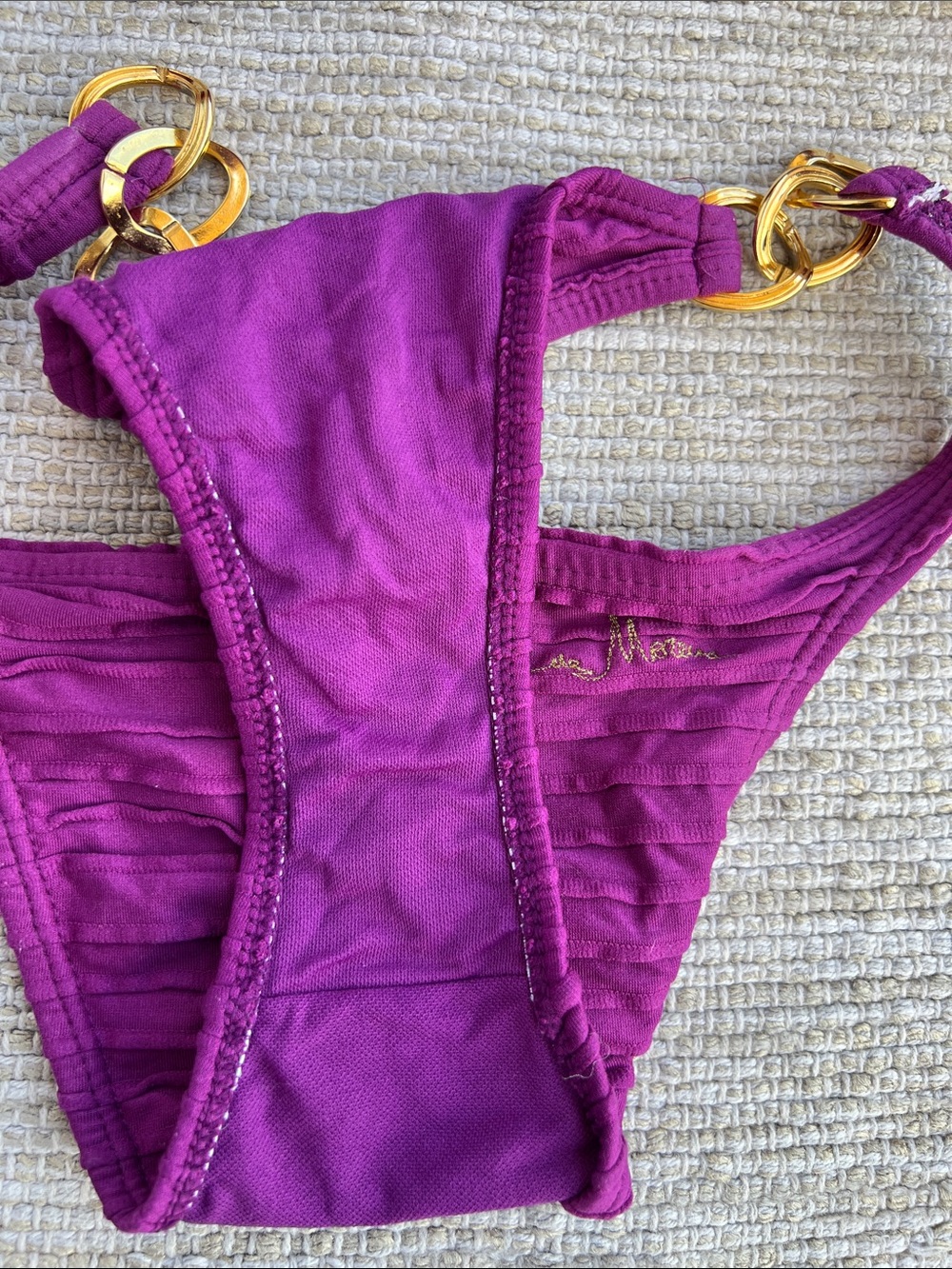 Lua Morena Purple Ribbed Bandeau Bikini Set with Gold Brass Ring Accents -Small - Picture 7 of 11